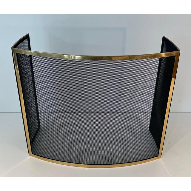 1970s Curved Brass Fireplace Screen Design. Work in French. Circa 1970 For Sale - Image 5 of 11
