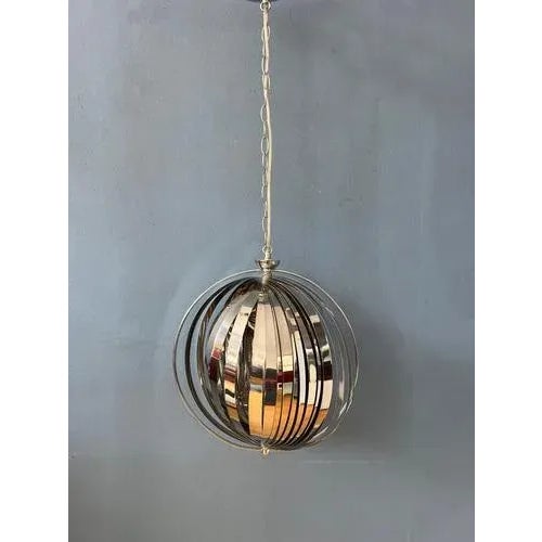 Chrome Moon Spiral Hanging Lamp by Henri Mathieu For Sale - Image 6 of 11