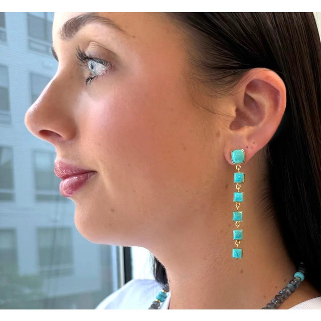 These stunning earrings are lightweight and feature all natural Turquoise. Handcrafted