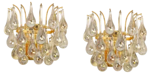 Large Gilded Brass and Crystal Sconces attributed to C. Palme, Germany, 1970s, Set of 2