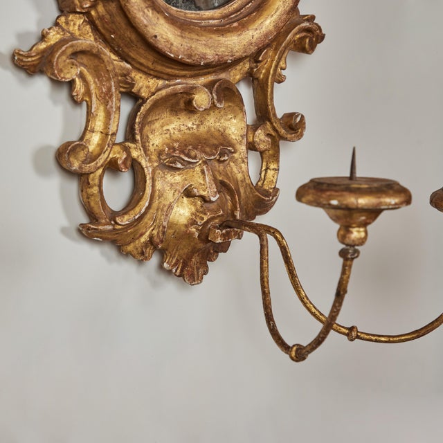 Glass Gilded Florentine Mirrors with Candle Holders - A Pair For Sale - Image 7 of 10