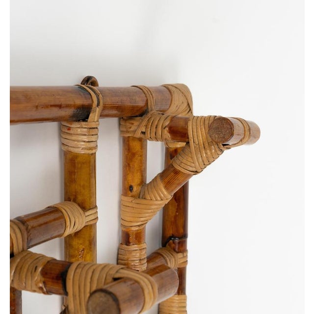 Brown Mid-Century Modern Wall Coat Rack in Bamboo and Rattan, 1970s For Sale - Image 8 of 16