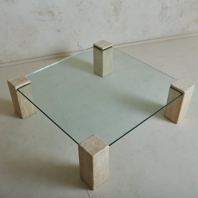 Square Travertine + Glass Coffee Table, Germany 1970s Chairish