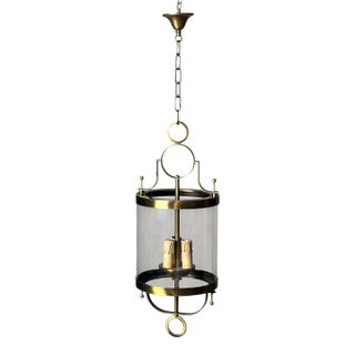 Mid 20th Century Neoclassical French Brass and Blown Glass Lantern For Sale