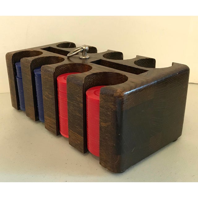 Vintage Wooden Poker Chip Caddy with Chips Chairish