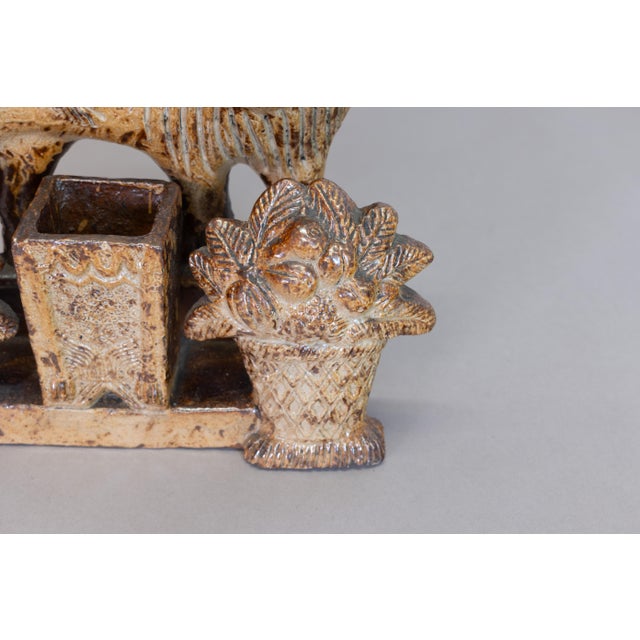 Stoneware Salt-Glaze Ornamental Lion Spill Holders, 1840, Set of 2 For Sale - Image 6 of 8