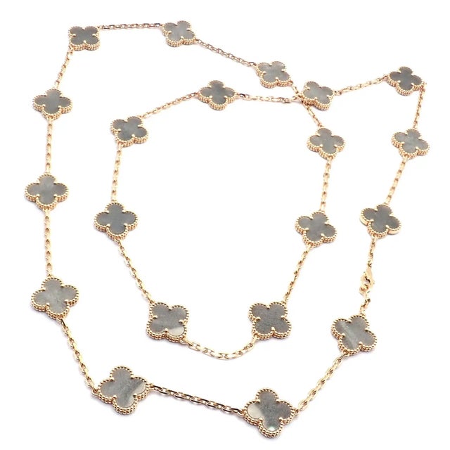 Van Cleef & Arpels Van Cleef & Arpels Rose Gold 20 Motif Alhambra Obsidian Necklace For Sale - Image 4 of 9