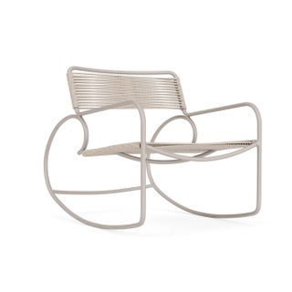 Brown Jordan Walter Lamb Rocking Chair, Dove frame with Pebble fabric For Sale