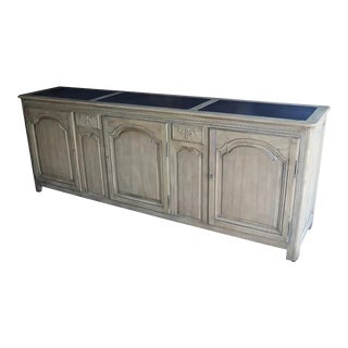 Cereused Oak French Country Style Baker Slate Top Sideboard Buffet Circa 1960s For Sale