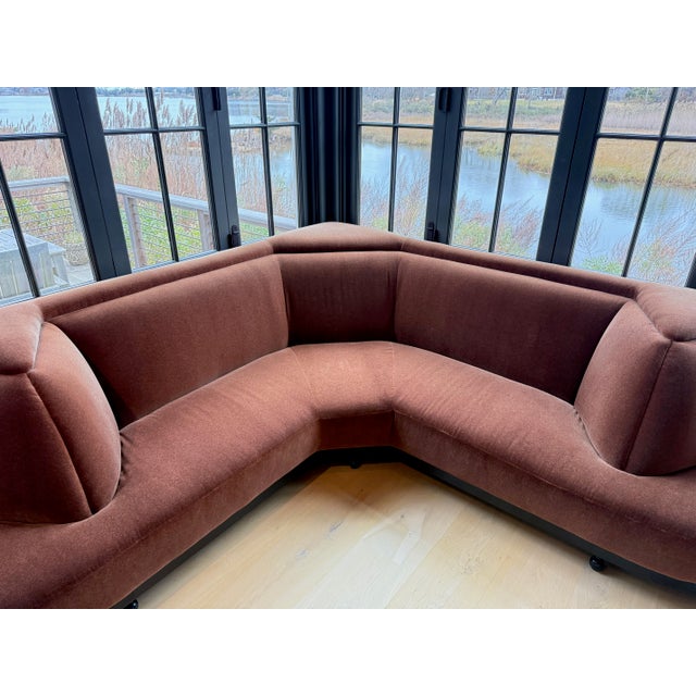 Custom Mohair Velvet Banquette Sectional For Sale - Image 4 of 16