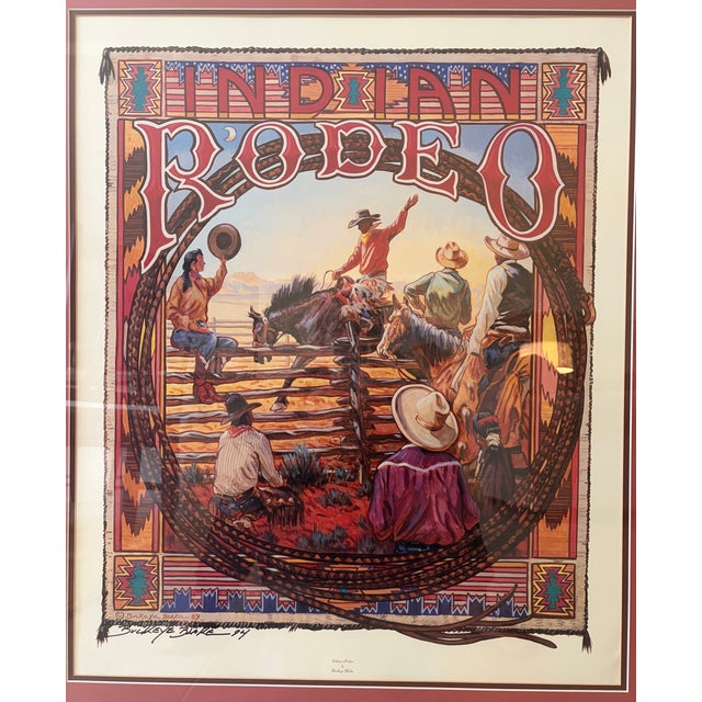 Signed BUCKEYE BLAKE '74 1989 Canadian "INDIAN RODEO" poster. This Poster is very rare! It includes a double mat, glass...