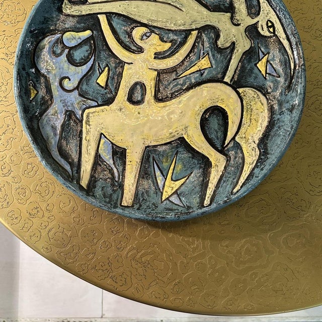 Round Center of Dining Table on Brass with Relief Top, 1970s For Sale - Image 9 of 18