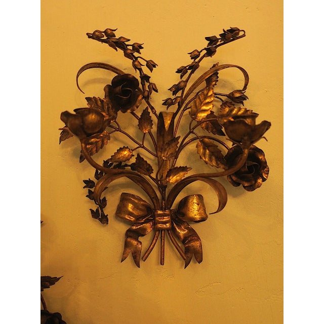 1960s Gilt Tole Double Wall Candleholders with Roses by Hans Kögl, 1960s, Set of 2 For Sale - Image 5 of 18