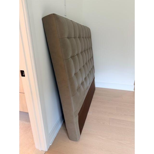 West Elm West Elm Grid Tufted Tall Leather Headboard Queen For Sale - Image 4 of 4