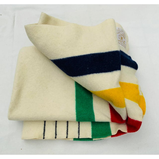 English Vintage Hudsons Bay 4 Point Wool Blanket For Sale - Image 3 of 10
