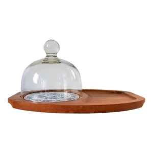 Vintage Genuine Teak Tray With Cloche by Goodwood