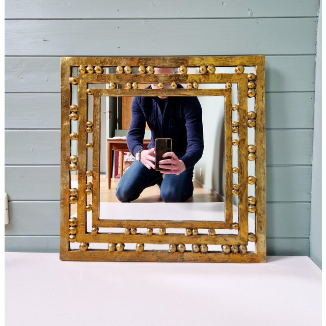 Gold Vintage Brutalist Mirror in Bronze, 1970s For Sale - Image 8 of 12