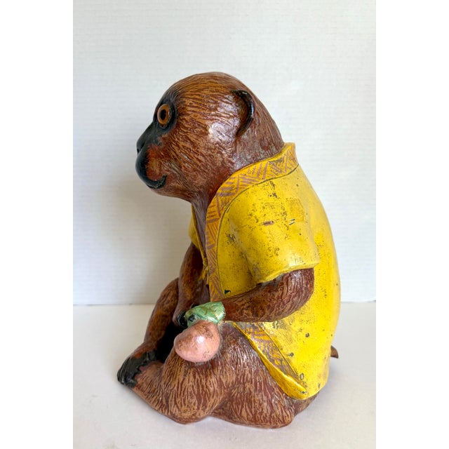 Vintage South American Folk Art Style Monkey Figure With Glass Eyes For Sale - Image 9 of 12