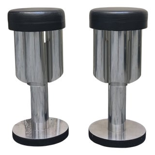 Tall Chrome and Leather Bar Stools, Italy, 1970s, Set of 2 For Sale