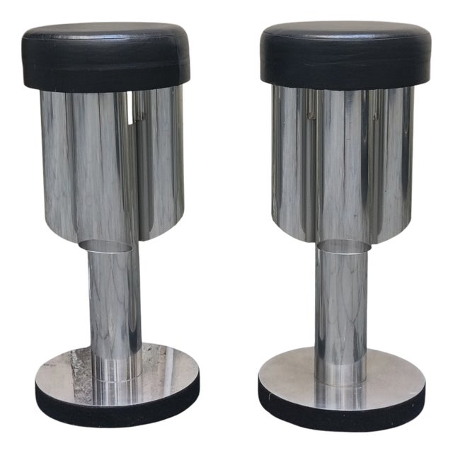 Tall Chrome and Leather Bar Stools, Italy, 1970s, Set of 2 For Sale