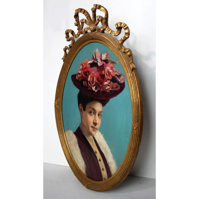 Portrait of Lady with Hat, 1800s, Oil Painting, Framed For Sale - Image 14 of 18