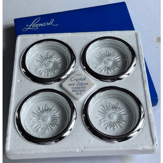 Metal Made in Italy Leonard Florence Silverplate & Crystal Coasters - Set of 8 For Sale - Image 7 of 10
