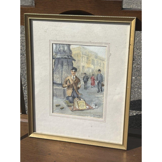 London Characters. Framed & Signed Watercolour by Ray Ross. Shoe Shine For Sale - Image 4 of 4