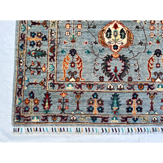2000 - 2009 Slate Grey Persian Sarouk Hand-Knotted Wool Rug - 3'10" X 5'9" For Sale - Image 5 of 9