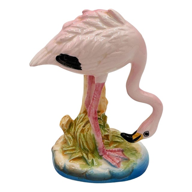 Mid 20th Century Pink Flamingo Ceramic Tabletop Statue by Norcest For Sale