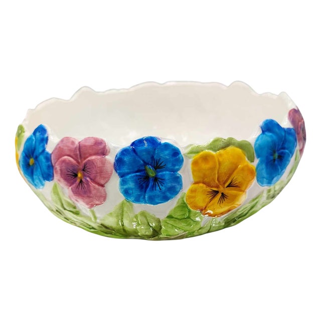 Art Deco Flower Plate with Pansies, 1930s For Sale