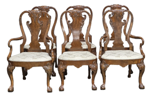 Late 20th Century Share Set of 6 Baker Stately Homes Burl Walnut Dining Chairs Claw & Ball Feet George I