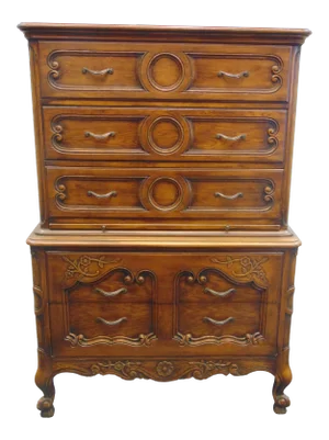 Louis XV Oak Floral Carved Chest on Chest
