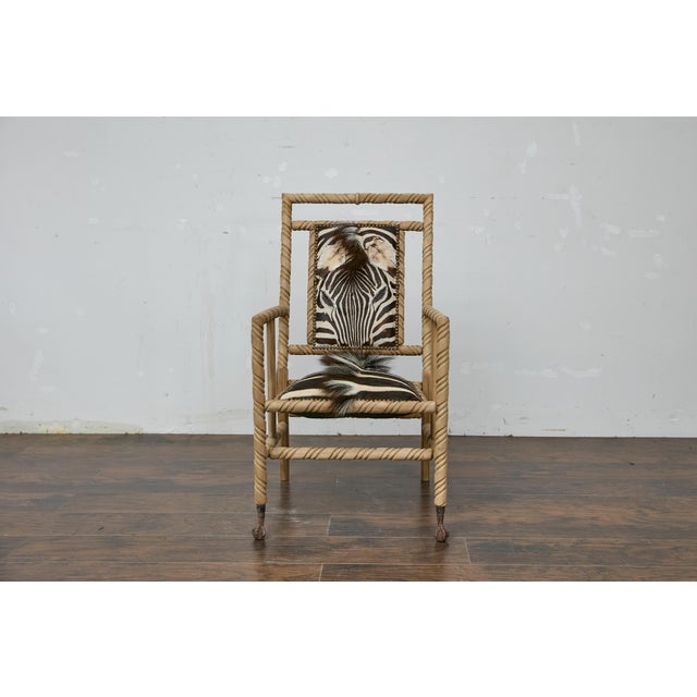Late 19th Century Late Victorian Oak Barley Twist Armchair with Zebra Hide, Ball and Claw Feet For Sale - Image 5 of 12