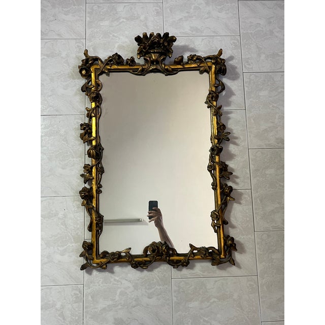 French Carved Gilt Wood Wall Mirror, 1930s For Sale - Image 6 of 12
