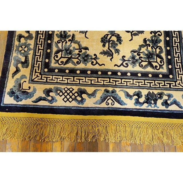 1920s 1920s Ivory Field Classic Traditional Greek Key Antique Chinese Silk Knotted Rug For Sale - Image 5 of 5