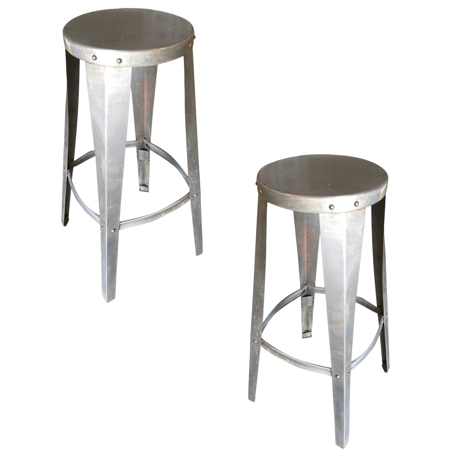 Brushed Steel Metal Industrial Stool, Pair | Chairish