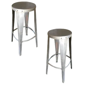 Brushed Steel Metal Industrial Stool, Pair