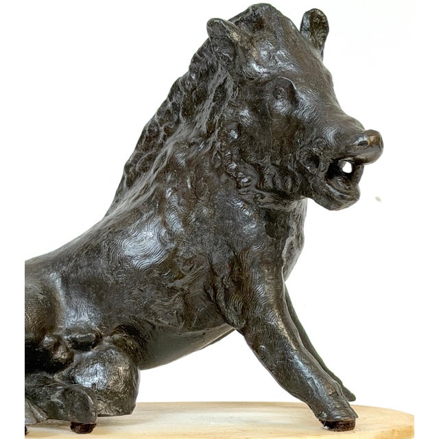 Grand Tour Bronze Reduction Il Porcellino “Borghese Boar” Carved Alabaster Base For Sale - Image 11 of 18