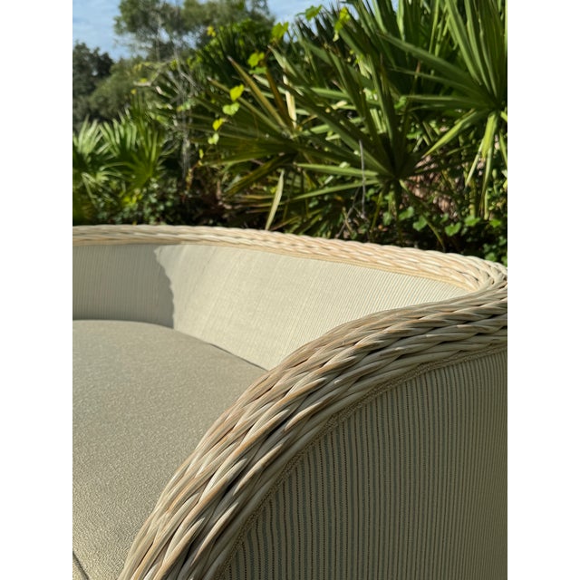 Wicker Loveseat With Red, White & Blue Stripe Upholstery For Sale - Image 4 of 9