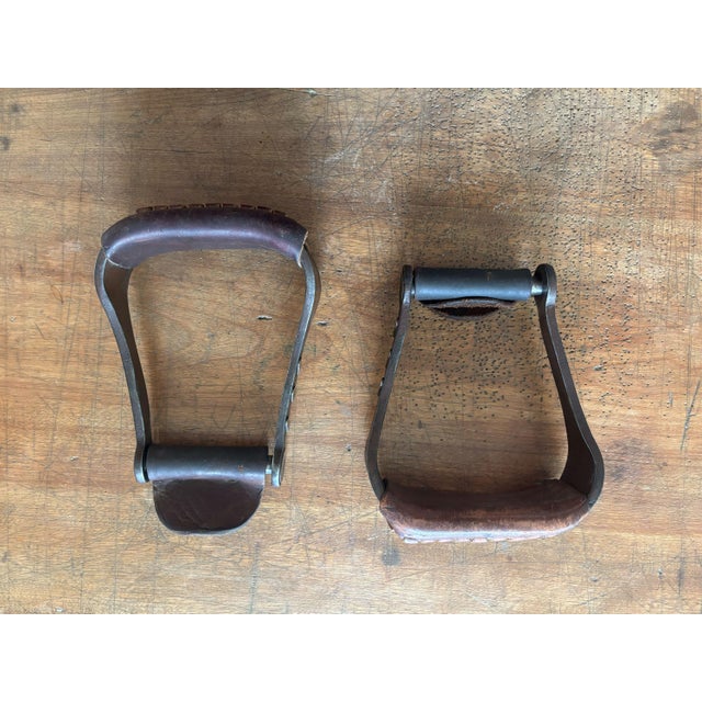 Copper Vintage Custom Forged Iron and Copper Western Horse Saddle Stirrups, Set of 2 For Sale - Image 8 of 9