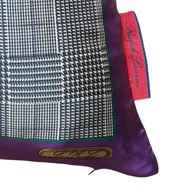 American Ralph Lauren Prince of Wales Equestrian Vintage Scarf Pillow 22" For Sale - Image 3 of 4