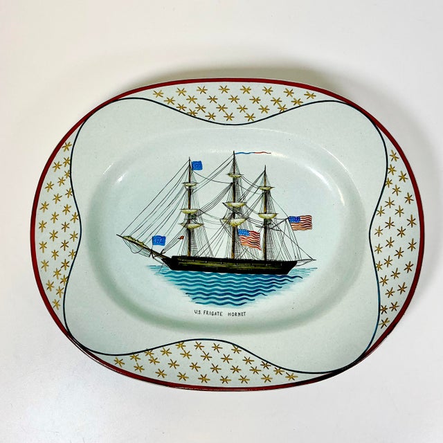 1976 Vintage Americana Nautical Coastal Mottahedeh Limited Edition Platter, U S Frigate Hornet Mast Ship For Sale - Image 11 of 17