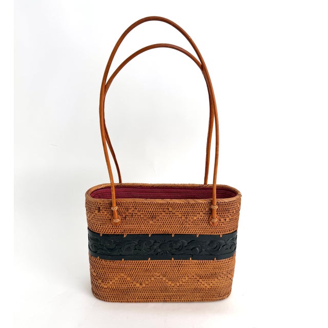 Wood Handwoven Vintage Lomboc Rattan Basket Bag For Sale - Image 7 of 10