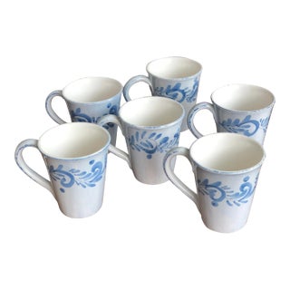 Italian Hand-Crafted Coffee Cups in Blue & White by Ceramiche Bizzirri-6 Pieces For Sale