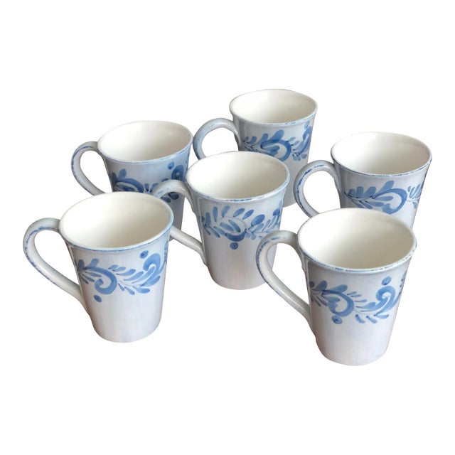 Italian Hand-Crafted Coffee Cups in Blue & White by Ceramiche Bizzirri-6 Pieces For Sale