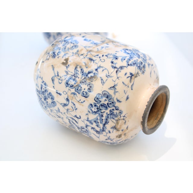 2020s Vintage Inspired Blue and White Floral Pottery Vase For Sale - Image 5 of 8
