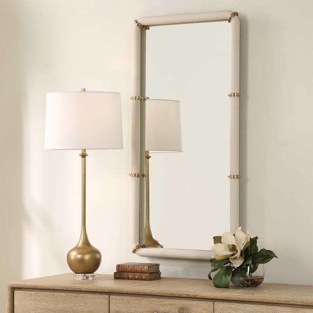 Art Deco Cyprus White Leather Mirror For Sale - Image 3 of 6