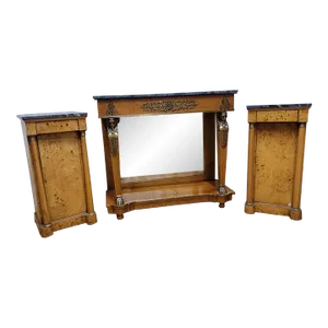 Antique Biedermeier Style Console Table With 2 Side Chests