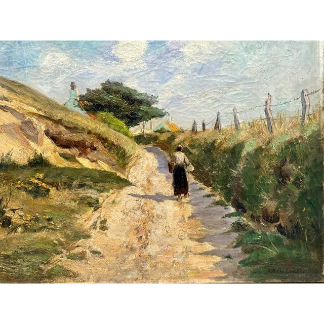 Female Figure, Path Through the Dunes, Returning from Fishing, 1890s-1910s, Oil on Canvas For Sale - Image 6 of 12