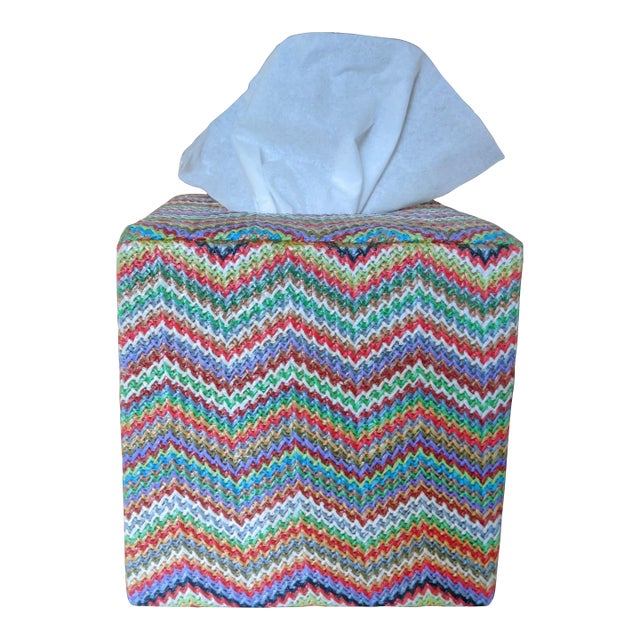 Missoni Style Multicolor Knit Chevron Tissue Box Cover For Sale